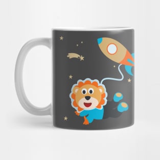 Space lion or astronaut in a space suit with cartoon style. Mug